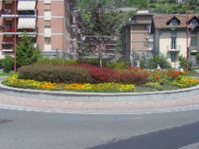 rotatoria decorata con fiori e arbusti