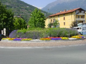 rotatoria decorata con fiori e arbusti